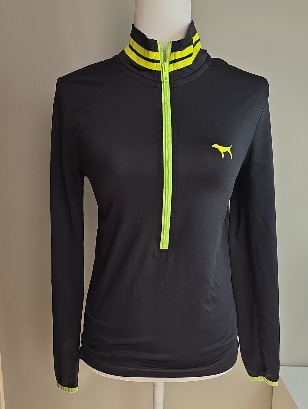 VS PINK Ultimate Half Zip Pullover Black Neon Lime Green Yellow Size S Small
